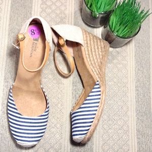 NWOT White Mountain Stripe ankle wedge espadrilles